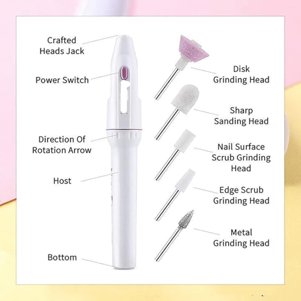 Electric Nail Grinder Set – 5-in-1 Manicure Pen with Sharpeners & Cleaning Brush - Image 7