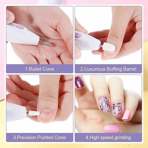 Electric Nail Grinder Set – 5-in-1 Manicure Pen with Sharpeners & Cleaning Brush - Image 3