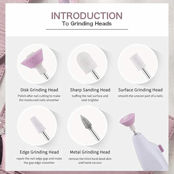 Electric Nail Grinder Set – 5-in-1 Manicure Pen with Sharpeners & Cleaning Brush - Image 4