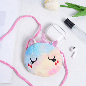 [random multicolored plush shoulder bag] a cute cat face design pattern